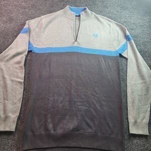 Mens AT&T Quarter Zip Sweater Pullover Gray Blue Long Sleeve LT